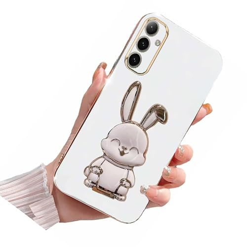 Nadoli pour Samsung Galaxy A15 5G Lapin Invisible Béquille Coque,Ultra Mince Placage Télescopique Bunny Pliant Supporter Antichocs Silicone Flexible Coque Housse Étui de Potection