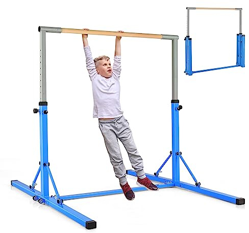 GYMAX Barre de Gymnastique avec Hauteur Réglable sur 13 Positions | Structure Triangulaire Stable, Pieds Pliables, pour Entraînement Danse, Charge 100KG