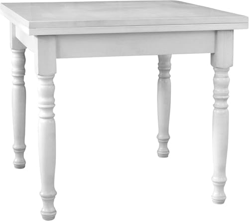 Vicentini arreda TAVOLO IN LEGNO ALLUNGABILE A LIBRO GAMBE TORNITE SHABBY CHIC BIANCO ANTICATO (80x80 (160x80))