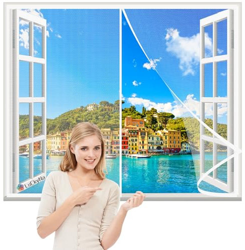 Mosquito Net for Windows White 130x135cm with Magnetic Strips Block Mosquitoes Flies and Bugs Enter Easy Installation for Anti Mosquitoes Bugs Pest Curtain