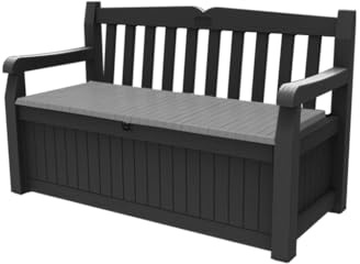 Keter Banc de Jardin avec Coffre de Rangement en resine texturée résistant aux intempéries, Banc de Rangement verrouillable, Gris