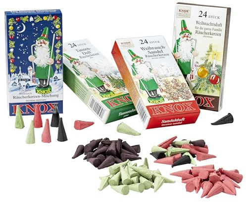 German Incense Cones Bundle Tradition - 4 mostloved Smells from Knox Räucherkerzen/Apotheker Hermann Zwetz. MaMeMi Gift-Set with DIY Mini Nativity Scene