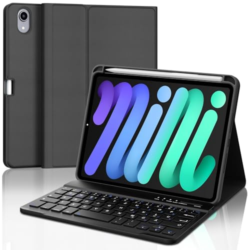 IVEOPPE Tangentbord för iPad mini 7 (A17 pro) 2024/Mini 6 2021, fodral med tangentbord magnetisk Bluetooth avtagbar QWERTZ för iPad mini 6a/7a Generazion 8,3 tum, svart