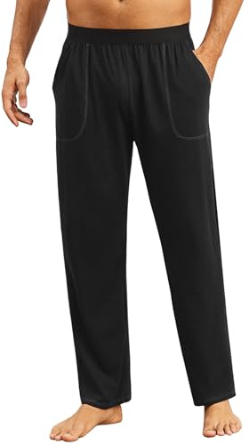 Crewhpo Pantalon de Pyjama Homme en Coton Bas de Pyjama Couleur Unie Pantalons Pyjama avec Taille Élastique Confortable et Respirant Vêtements de Nuit Pantalon Décontracté