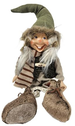 FS Design Wichtel 55 cm – Rustikale Weihnachtsdeko aus Textil – Winterliche Dekofigur im skandinavischen Stil/Weihnachtsgnom/Kantenhocker grün (Frau)