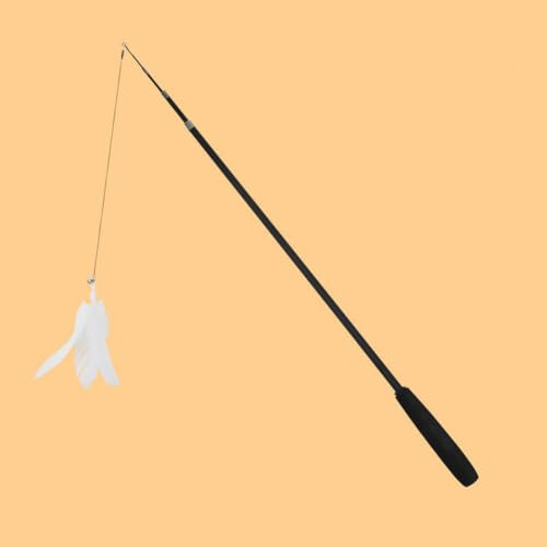 croselyu Caña retráctil extra larga de 1,8 m, reemplazable, para gatos, autoentretenimiento, pluma interactiva de juguete para gatos, 1 pieza (negro)