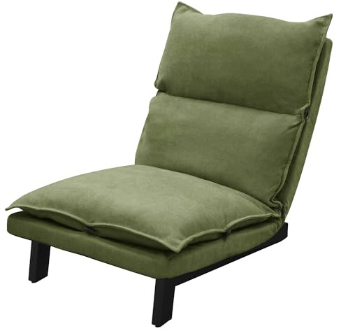 ML-Design Chaise de Sol Vert, Fauteuil Lounge de Relaxation Rembourré, Dossier Réglable, Housse Douce en Lin, Structure en Acier Robuste, Coussin de Siège Canapé Méditation, Lazy Sofa pour Salon