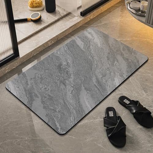 Runup Stone Bath Mat Quick Dry 45x70 cm Marble Pattern Soft Diatomite Bath Mat Non Slip Anti Mould Quick Absorbent Magic Floor Mat for Bathroom Living Room Doormat (Grey, 45x70cm)