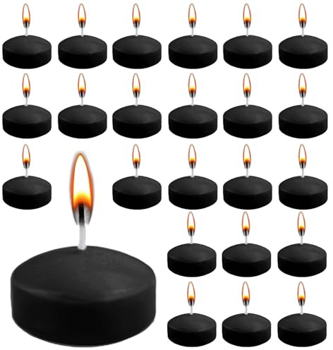 ZITUZY 24 Pezzi Candele Galleggianti Nere, Candele Galleggianti Non Profumate da 5 cm, per Piscina di Nozze, Vasca da Bagno di San Valentino, Cena, Decorazione Natalizia (Nero)