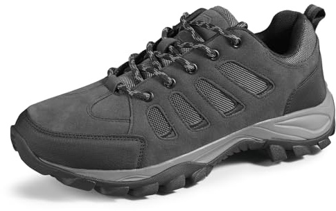 TRAILBLITZ Walking Shoes Mens Lightweight Non Slip Comfortable Hiking Boots Climbing Trekking Outdoor Camping Trainers Mesh Lining Casual Men's Lace-Ups (10 Man,Gray)