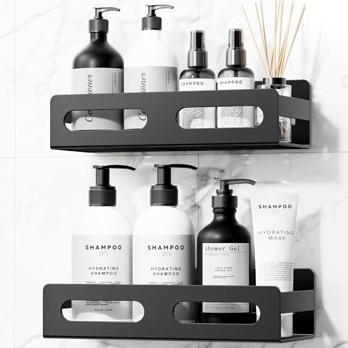 AIKER Estanteria Baño,Versión Mejorada Del Diseño Originalhermosa/Gruesa/Super Buena/Estable Estanteria Ducha Sin Taladro,Acero Inoxidable Sus 304 Estanteria Baño Autoadhesivo (Negro)
