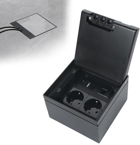 Btstil Presa da pavimento per serbatoio a pavimento, in acciaio inossidabile nero, presa da incasso, impermeabile, scatola di incasso a pavimento con 2AC + USB A + C + 1RJ45, presa da pavimento a