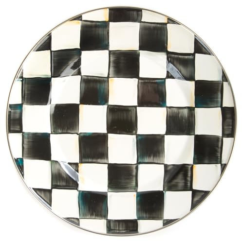 MACKENZIE-CHILDS Enamel Dinner Plate, Decorative Dinnerware Plate, 10 Inches, Set of 1, Black-and-White Courtly Check