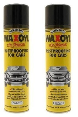 2 X HAMMERITE WAXOYL CLEAR 400ML AEROSOL SPRAY RUST PROOF PREVENTION - 5092943