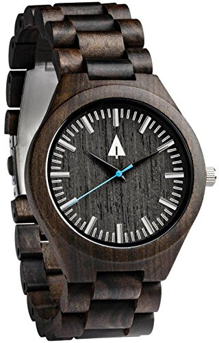 Treehut Black Ebony Wooden Watch for Men with Adjustable Band and Stainless Steel Clasp, Japanese Quartz Analog Watch, Made from Black Ebony Wood