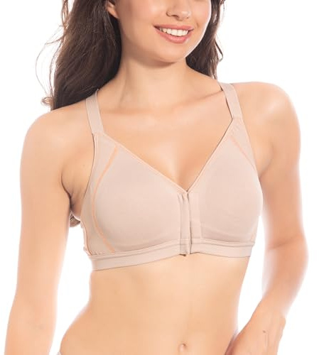 Selene, Sujetador Deportivo para Mujer en Microfibra Transpirable, Sin Aros ni Relleno, con Cierre Frontal, Colección Nora, Color Tierra, Talla 100B