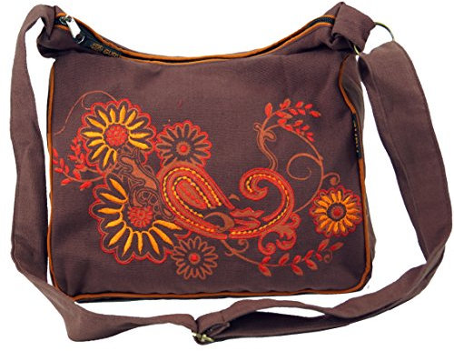 GURU SHOP Schultertasche, Hippie Tasche, Goa Tasche - Cappuccino/orange, Unisex - Erwachsene, Baumwolle, 23x28x10 cm
