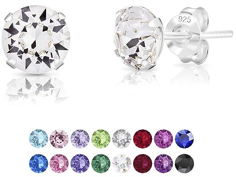 DTPSilver - Damen Ohrringe 925 Sterling Silber mit Kristallen 6 mm Runde Ohrstecker - Farbe : klare Kristalle