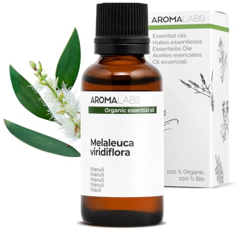 Aroma Labs - Niaouli Essential Oil - Ecocert Organic Certification - 100% Pure, Natural, Uncut - Guaranteed Chemotype and Biochemical Composition - Eco-Friendly Packaging Made in France - 30ml