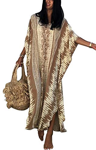 YouKD Summer Floral Long Kaftan Bohemian Loungewear Traje de baño de Playa Cover Up Maxi Robe para Mujer