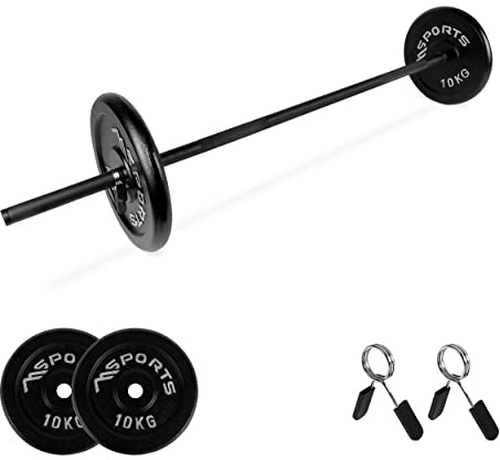 Bilanciere con chiusura a molla + 20, 30, 40 o 60 kg in ghisa – Dischi bilanciere (bilanciere + 20 kg)