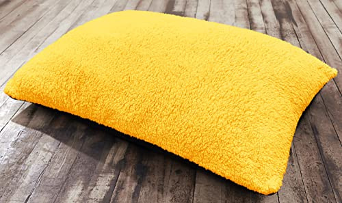 Large Jumbo Floor Garden Indoor Cushion Soft Hollow Fibre Chunky Filled Booster (58cm x 85cm, Faux Fur Ochre/Yellow)