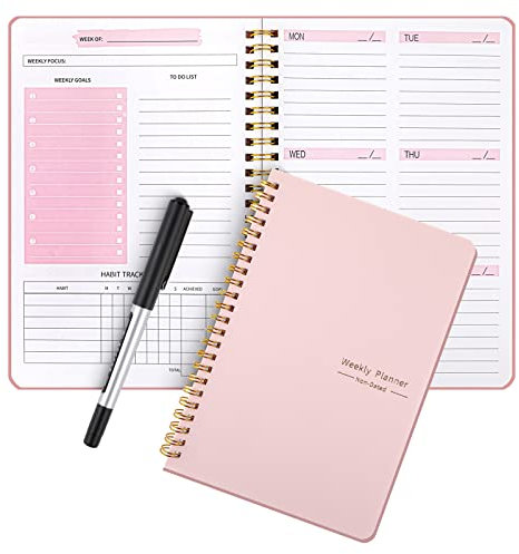 Hopton Weekly Planner Undated, To Do List Notebook, A5 Daily Planner with Weekly Goals, Habit Tracker, for College Work ADHD(Pink), 148mm×210mm