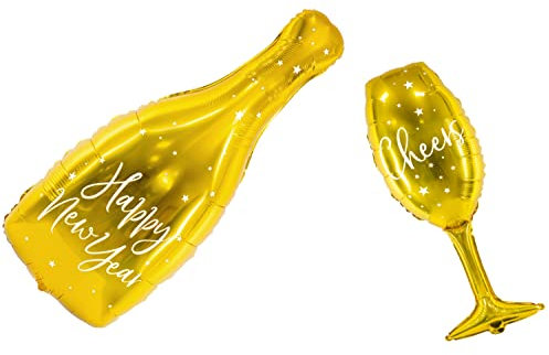 Set di palloncini in pellicola per spumante e bicchiere da spumante, decorazione per Capodanno, palloncino Happy New Year Cheers, decorazione per Capodanno, bottiglia di champagne Happy New Year
