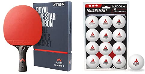 STIGA Royal 5 Sterne Tischtennis Schläger Pro Carbon, Schwarz/Rot & Joola Unisex – Erwachsene Tournament 40+ Tischtennisbälle, weiß, One-Size