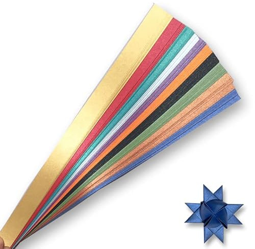 Tiras de papel metálicas para proyectos de tejido (paquetes multicolor). Tiras de papel para estrellas moravas, estrellas alemanas y estrellas Froebel. 100 tiras por paquete (3/4 x 25 pulgadas)