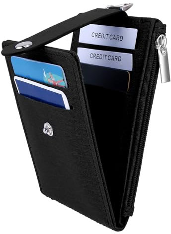 Jeffdad Flache Geldbörse Kartenetui, PU Leder Kreditkartenetui 7 Karten Slim Wallet mit Münzfach Schlüsseltasche Mini Kartenhalter Portemonnaie Geldbörse klein(Schwarz)