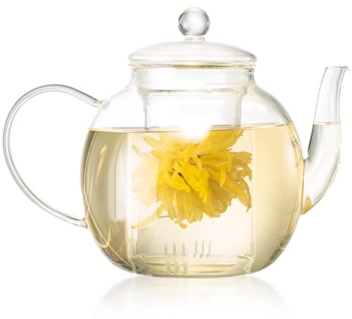 Wlasss 1530 ml/52 oz Large Glass Teapot with Removable Infuser, Clear Tea Kettle Stovetop Safe for Loose Leaf and Blooming Tea, Tea Lover's Choice,Gifts for Christmas