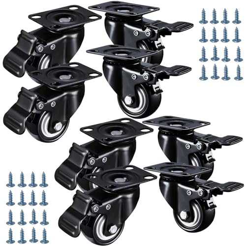 WOLAFOO Schwerlastrollen 50mm 200kg pro Rolle, 8 Rollen (2x4) mit Bremsen – Spurlos & Geräuschlos, Festrollen und Gummi-Transportrollen für Möbel, Tische, Schränke – Universell einsetzbar