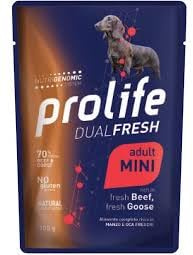Prolife dog dualfresh boeuf et oie frais 100 g/12 sachets de 100 g.