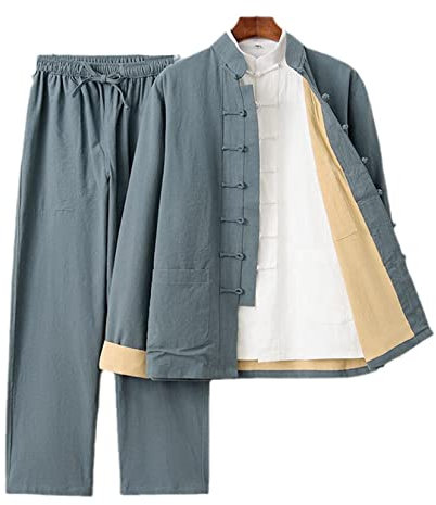 Herren Kung-Fu-Anzug aus Baumwolle und Leinen, Kampfsport-Meditationsanzug, Doppellagiges Hemd, Hose, Outfit, 3-teiliges Set, Taichi-Uniform, traditionelle chinesische Kleidung, Tang-Anzug