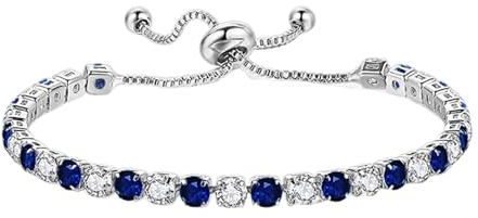 DOA Bracelets for Womens, Diamond Zirconia Lady Silver Bracelet for Women, Birthday Gifts for Mum Sisters with Cards, Sterling Silver Plated Tennis Bracelet（Blue）