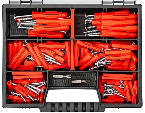 Tox TRI Assortiment de 162 chevilles universelles dans un coffret pratique + vis + embouts 25 chevilles universelles 5 x 31 mm + 40 pièces 6 x 36 mm + 15 pièces 8 x 51 mm avec vis