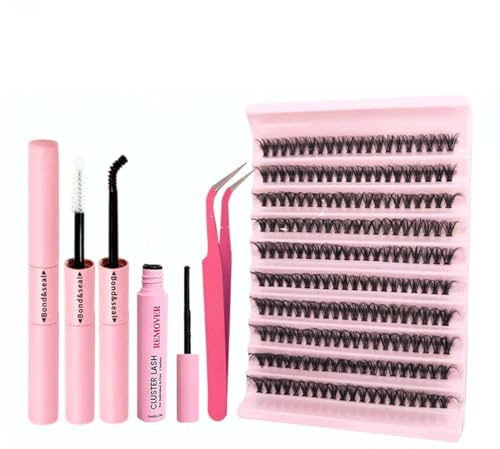 MKEAWWU Pestañas Postizas Cluster Lashes Kit, Kit Pestañas Pelo A Pelo Diy Com 200 Pcs Pestañas Postizas 40D,Pestañas Postizas, Extensiones De Pestañas With Lash Bond, 8-16Mm