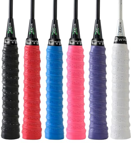 6 Pcs BAIHUALIN Whizz Badminton Tennis Racket Grip Tapes Keel PU Anti Slip Squash Pickleball Overgrips Self-Adhesive with Finishing Tape, Mix Colour