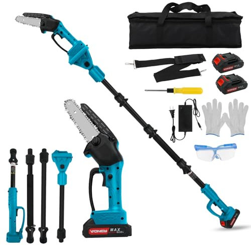 2 in 1 Akku Hochentaster, 6 Zoll Mini Astsäge Akku Astschere mit 2X 4,0Ah Akku, Bürstenlose Teleskop Kettensäge für Makita 18V Akku, Geeignet für den Baumpflege