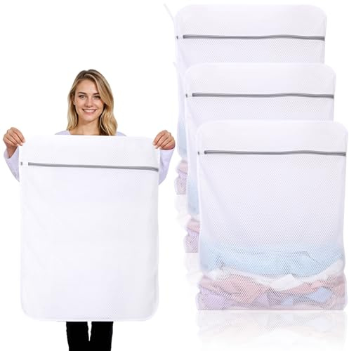 Dntorx 3 sacchetti per biancheria a nido d'ape grandi, resistenti, con cerniera, riutilizzabili, per vestiti, calze, biancheria intima, reggiseni, organizer da viaggio (61 x 81,3 cm)