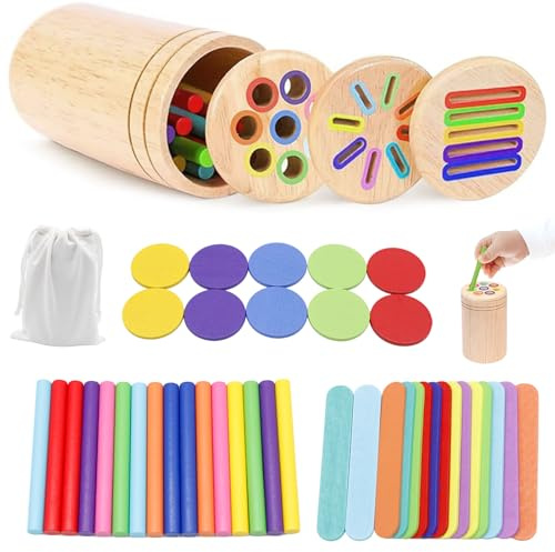 Tbintul Juguetes Niños 1 2 3 Años, Juguete Montessori Madera, Motricidad Fina, Clasificar Formas y Colores, Juguete Montessori de Madera para Clasificar Formas y Colores
