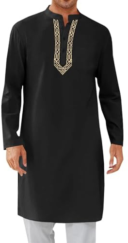 Générique Djellaba Homme,Vêtements Arabes pour Homme Robe Musulmane Caftan Islamique élégant et Traditionnel Chemise Traditionnelle Musulmane Robe Caftan décontractée