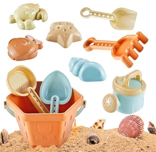 Giochi da Spiaggia con Sabbia, 10 Pezzi con Secchiello e , Giochi da Viaggio per Spiaggia e Formine di Sabbia, per Bambini e Bambine Estate d'Acqua Vacanze