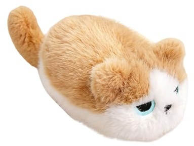 Purr Pillow Cat Plush, Squeeze Activated Cat Teddy, Portable Polyester Soft Hugging Pillow, Anxiety Relief Sleep Support Stuffed Animal, Comfort Companion Toy For Cat Lovers (Beige)