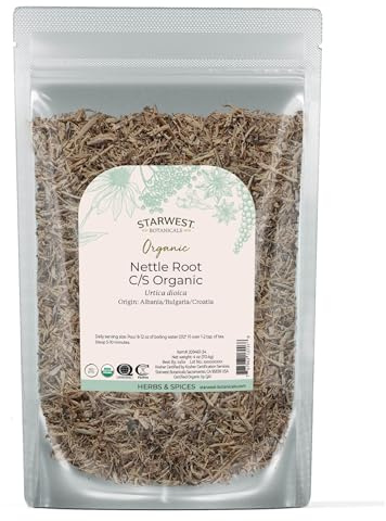 Starwest Botanicals Nettle Root Organic - Dried Stinging Nettle Root, Loose Leaf Herb for Tea, Soups, Stews, & Broths, Urtica Dioica, Cut & Sifted, Certified Kosher, Non-GMO - 4 oz Pouch