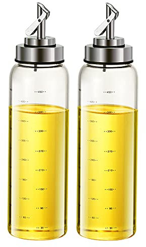MHTECH Botella de aceite, botella de aceite de oliva y vinagre, dosificador de aceite de vinagre, boquilla de acero inoxidable, apertura y cierre automático (500 ml + 2 piezas)