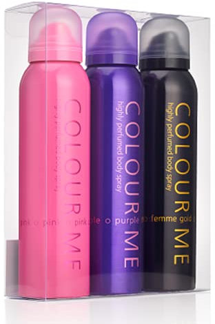 COLOUR ME Pink/Purple/Gold Femme - Triple Pack, Fragrance for Women, 3 x 150ml Body Spray, by Milton-Lloyd