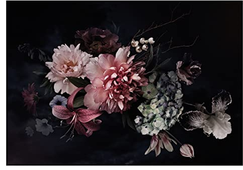 WallArena Vinyl Fototapete Blumen Vintage Rosen Schwarz Dunkel Pfingstrose Schlafzimmer Wandtapete Tapete inklusiv Kleister UV-Beständig Montagefertig (Struktur Material, (208x146 cm) 2 Bahnen)