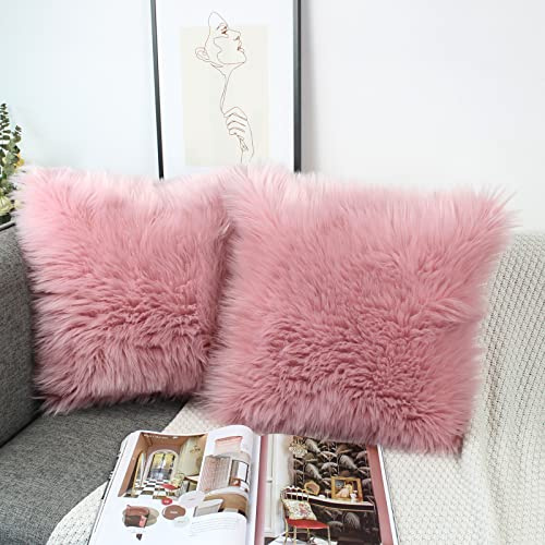 Oyimua Set di 2 federe per cuscino in finta pelliccia di lusso, 45 x 45 cm, motivo a pelo corto, stile moderno, per divano e letto, rosa cipria